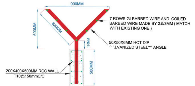 Galvanized Y Angle Extention for GI Barbed Wire Rows for Border Wall Fencing